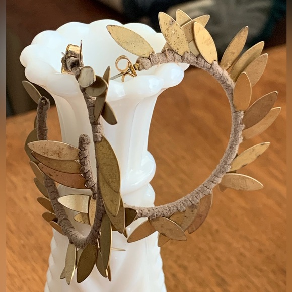 Leather & Brass Fringe Large Hoop Earrings - Picture 3 of 7